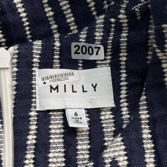 Milly Sleeveless Textured Zebra Jacquard Shift Mini Dress Back Zip Navy White 6 - Picture 7 of 12